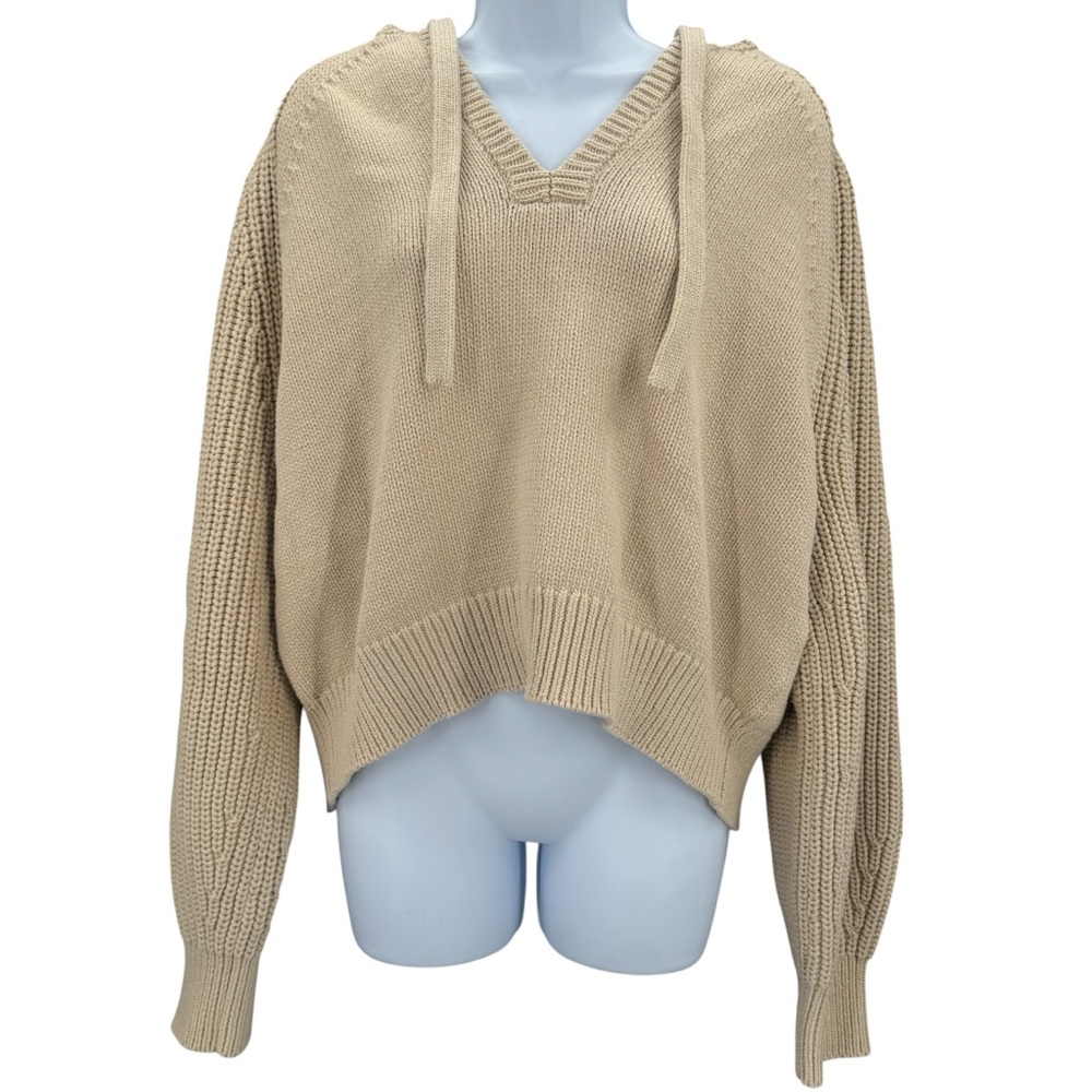 Madewell Open-Neck Ribbed Pullover Hoodie Relaxed Fit Sweater In Summer Dune XL